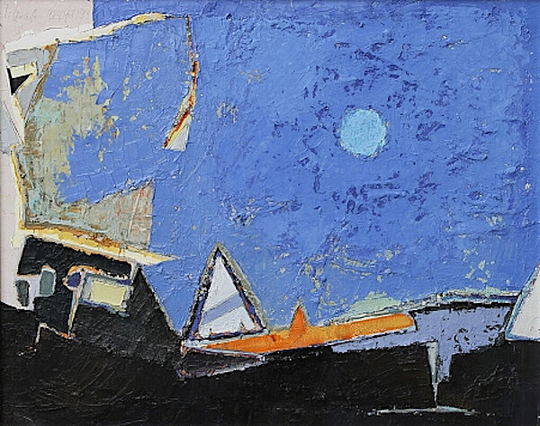 Ingo Kraft, Segel und schwarzer Strand, 1999, Öl auf Leinwand